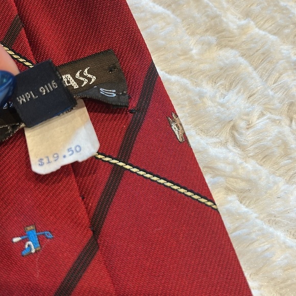 Vintage Bill Blass equestrian maroon navy Silk poly Tie with horse boot rope - Picture 6 of 8